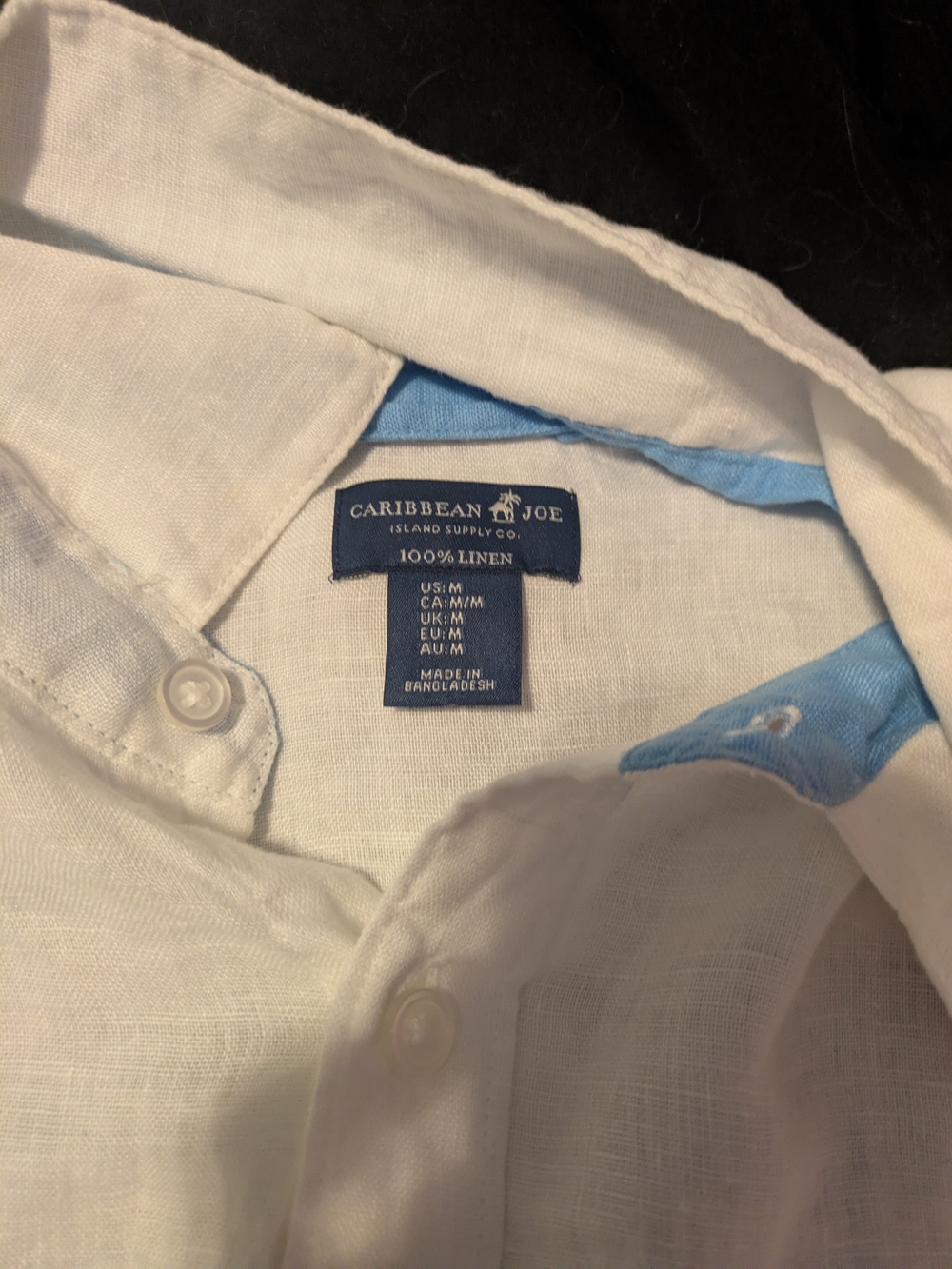 Caribbean Joe Men’s White Linen Button-Down with Light Blue Trim